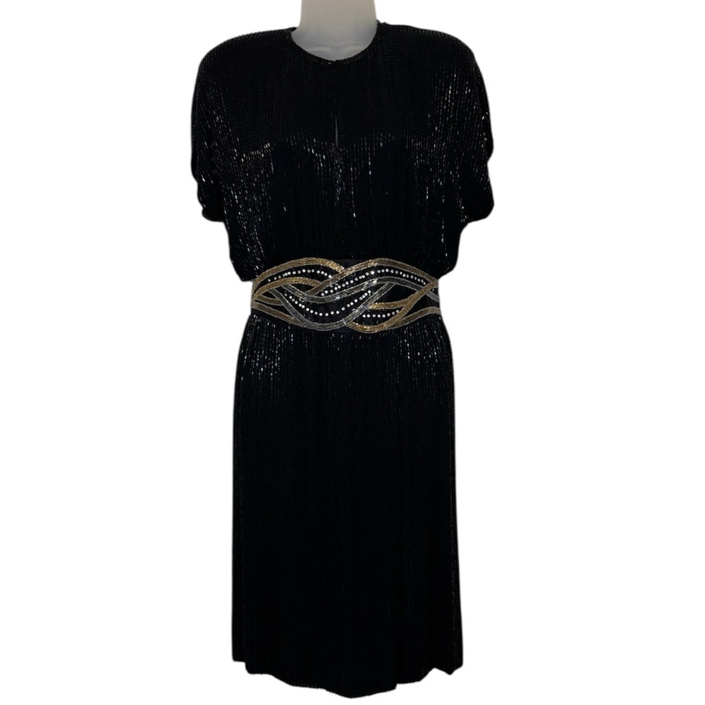 Vintage 1980’s Bob Mackie Boutique Fully Beaded Cocktail Dress Size 8 - Picture 4 of 17